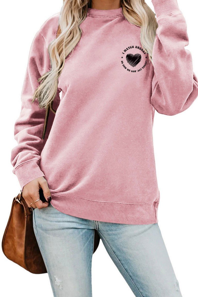 WOMEN HEART PRINTING SOLID PULLOVER T SHIRT