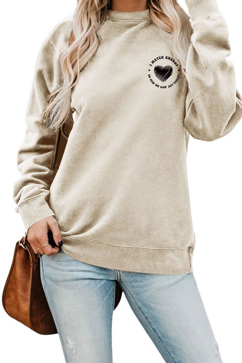 WOMEN HEART PRINTING SOLID PULLOVER T SHIRT