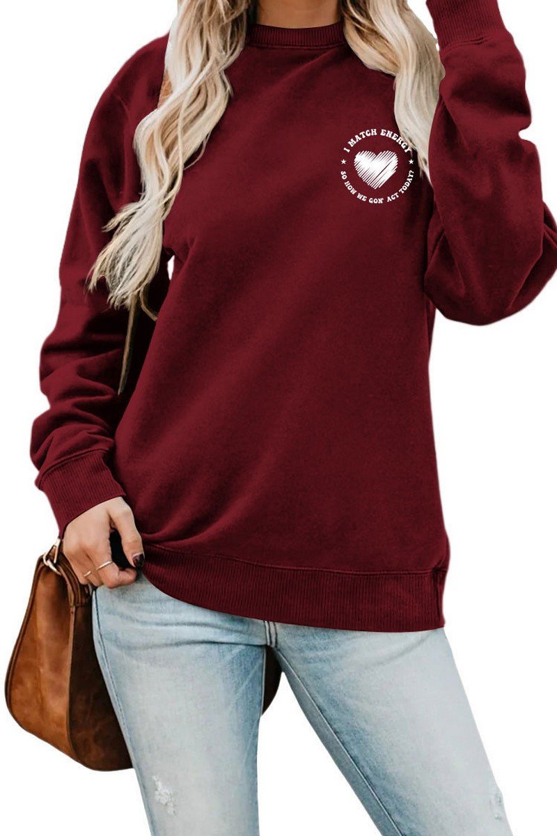 WOMEN HEART PRINTING SOLID PULLOVER T SHIRT