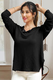 R NECK EYELET DETAILED REGLAN SWEATER KNIT TOP - Doublju