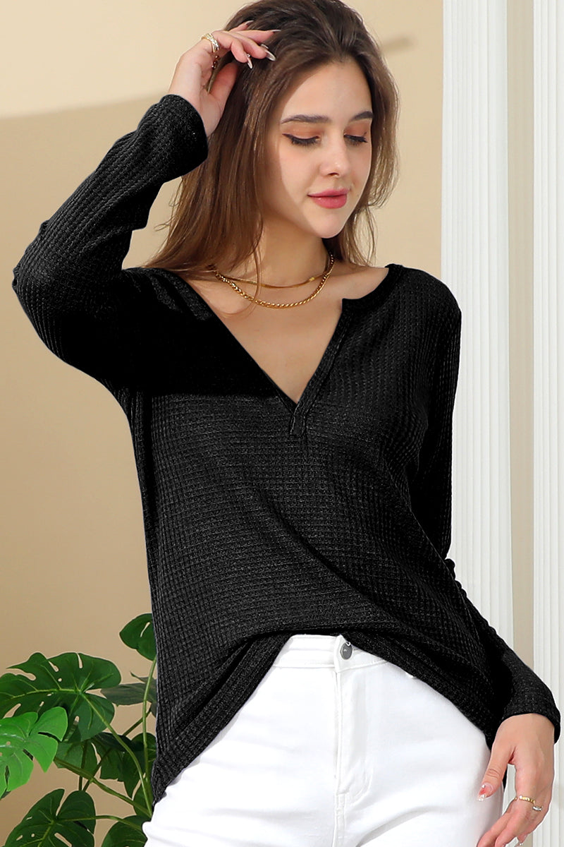 LONG SLEEVE DEEP V NECK TRENDY TUNIC TOP