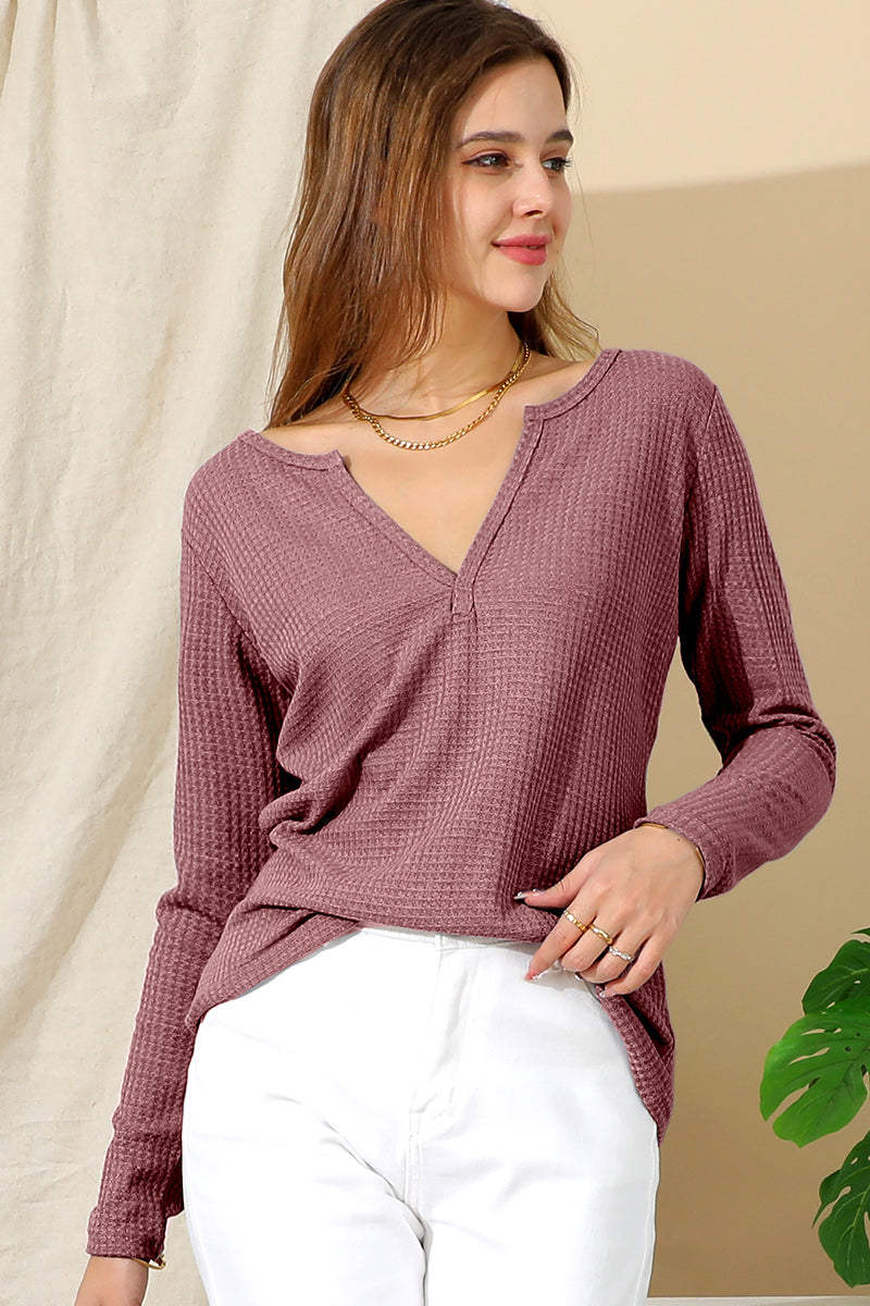 LONG SLEEVE DEEP V NECK TRENDY TUNIC TOP