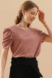 PUFF SHOULDER ROUND NECK SHORT CASUAL TOP - Doublju