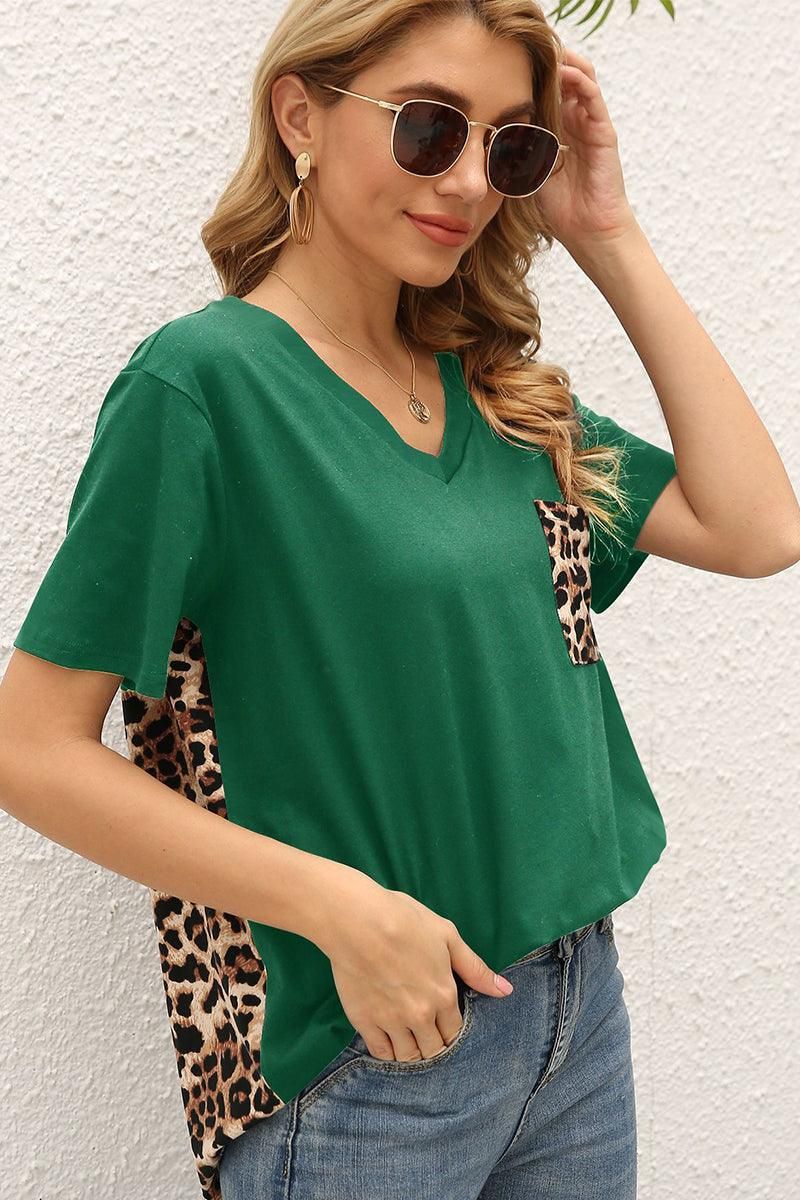 LEOPARD PATTERN BLOCKED CASUAL TOP - Doublju