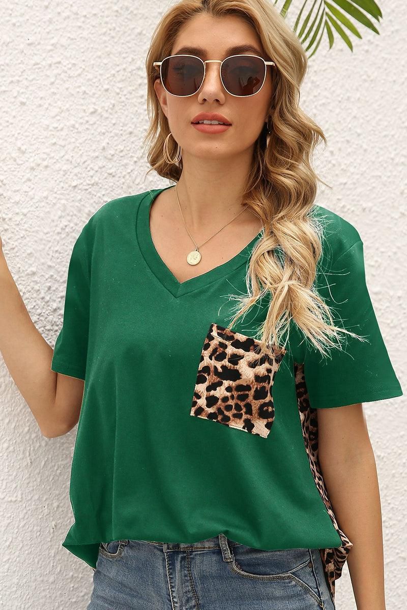 LEOPARD PATTERN BLOCKED CASUAL TOP - Doublju