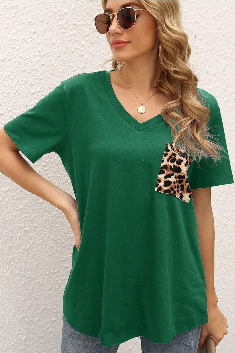 LEOPARD PATTERN BLOCKED CASUAL TOP - Doublju