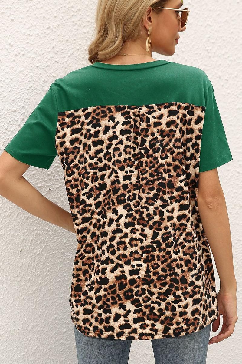 LEOPARD PATTERN BLOCKED CASUAL TOP - Doublju