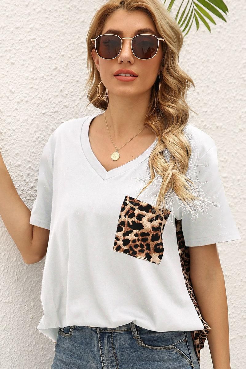 LEOPARD PATTERN BLOCKED CASUAL TOP - Doublju