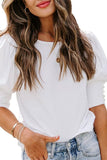 CREW NECK PUFF SLEEVE TUNIC TOP - Doublju