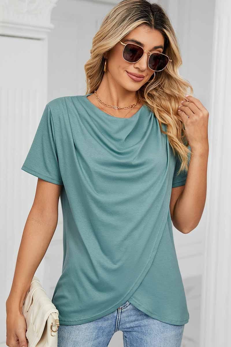 TULIP SHAPE LOUND NECK RUFFED LOOSE TOP - Doublju