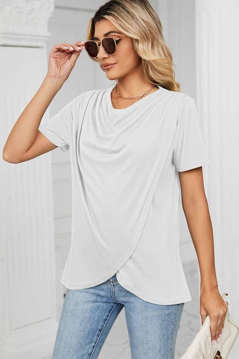 TULIP SHAPE LOUND NECK RUFFED LOOSE TOP - Doublju