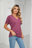 SOLID V NECK SHORT SLEEVE LOOSE TEES - Doublju