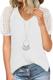 PUNCHING LACE SLEEVE V NECK WAFFLE TOP - Doublju