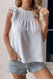 DOT LACE WRINKLED CHEST TASSEL CAP SLEEVE TEE - Doublju