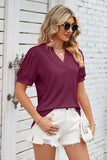 SIMPLE V NECK LOOSE SHORT PUFF SLEEVE TEE - Doublju