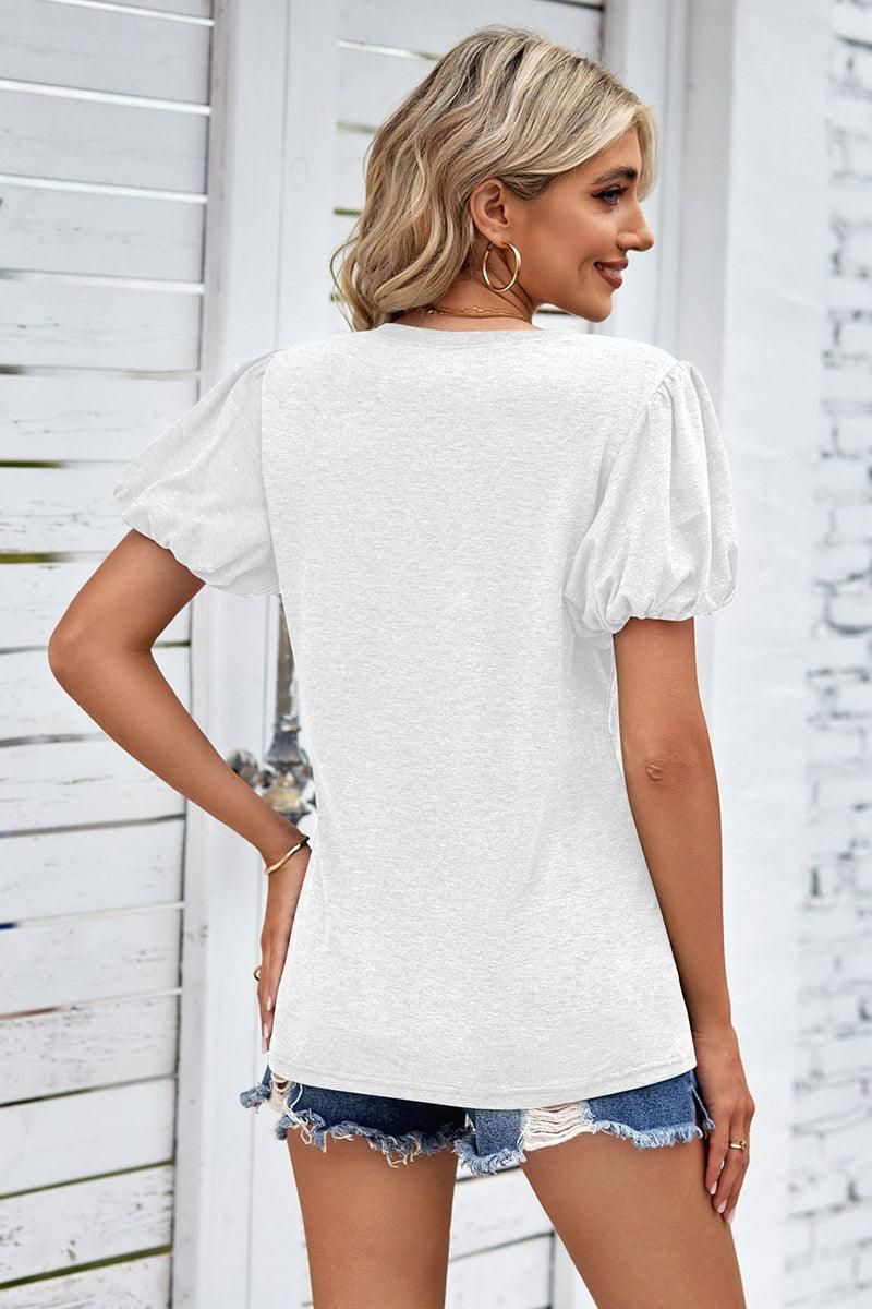 PUFF SLEEVED WOMEN BASIC T SHIRTS - Doublju