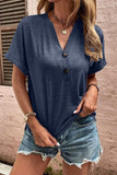 WOMEN ROLL SLEEVE BUTTONED V NECK DAILY TEE - Doublju