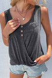 SIMPLE BUTTON POINT TWISTED SLEEVELESS TEE - Doublju