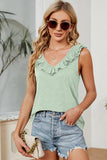 DEEP V FRILL NECK SLEEVELESS TOP - Doublju