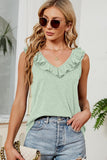 DEEP V FRILL NECK SLEEVELESS TOP - Doublju