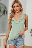 DEEP V FRILL NECK SLEEVELESS TOP - Doublju