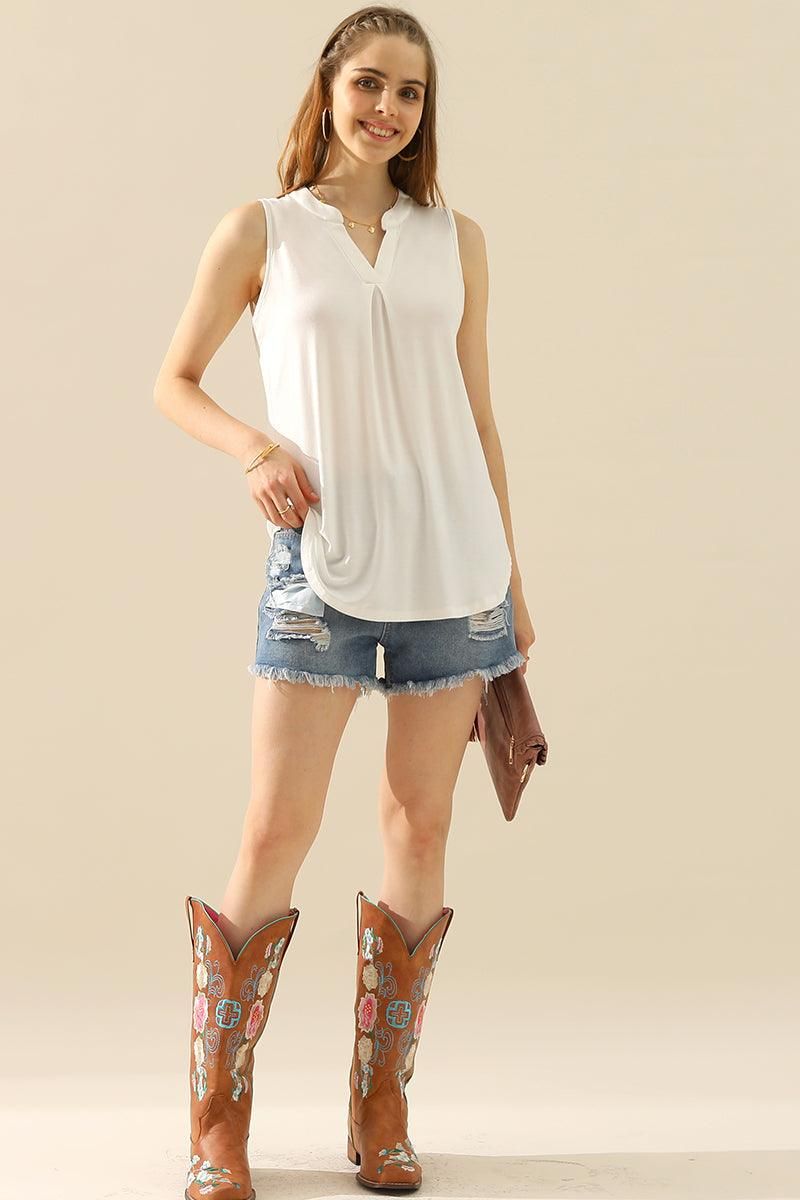 JOHNNY COLLARS SLEEVELESS BLOUSE SHIRTS TOPS - Doublju